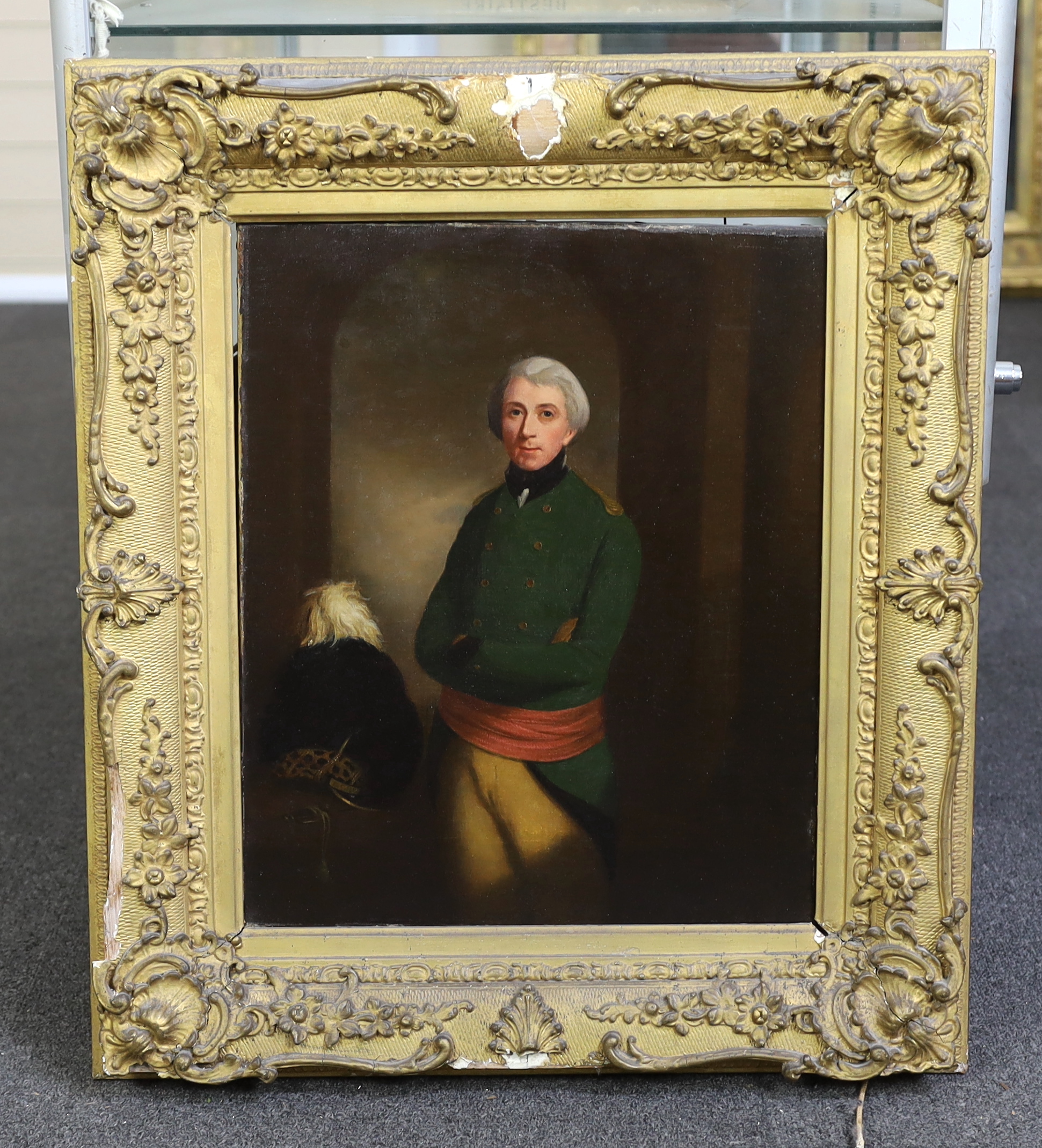 After Thomas Beach (English, 1738-1806), Three quarter length portrait of Lewis Dymoke Grosvenor Tregonwell (1758-1832), the Founder of Bournemouth, wearing the uniform of a Captain in the Dorset Yeomanry, oil on canvas,